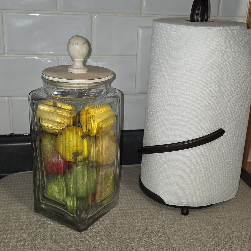Ohio Wholesale, Inc. Glass Jar with Cream Lid and Faux Pears Vintage Vibes EUC